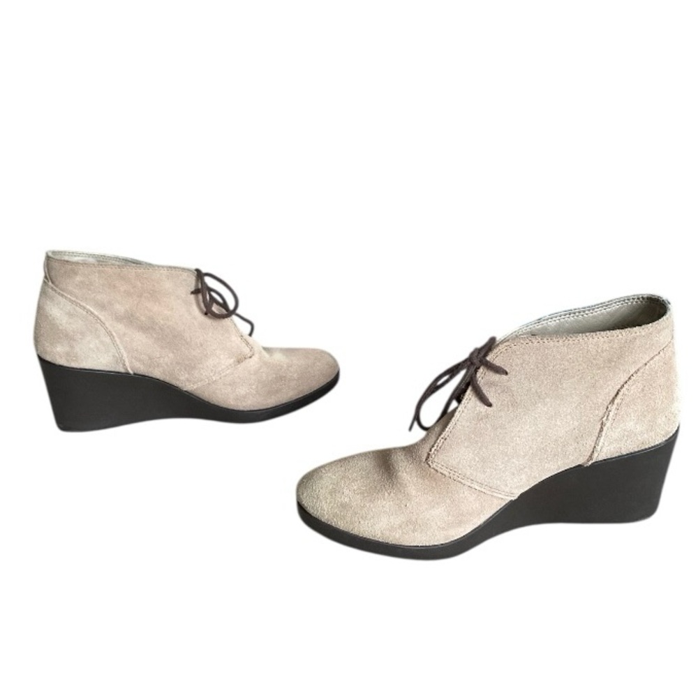 Crocs Leigh Suede Wedge Booties Beige (Cream) 203419 Women's 7